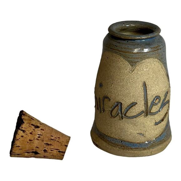 Vintage Stoneware Cork Bottle PATSPOT Miracles Jar Studio Pottery Blue Vase - Picture 3 of 9